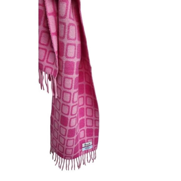 Harrods Knightsbridge Winter Lambswool Scarf Pink Print Fringe 71" X 10" Womens - Picture 4 of 9
